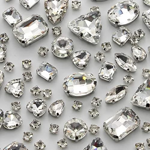 TANOSII Mixed Shapes Glass Sew-On Rhinestones 100 PCS | Crystal Gems with Silver Claw for Jewelry, Crafts, Clothes, Shoes, Costume, Garment thumbnail 1