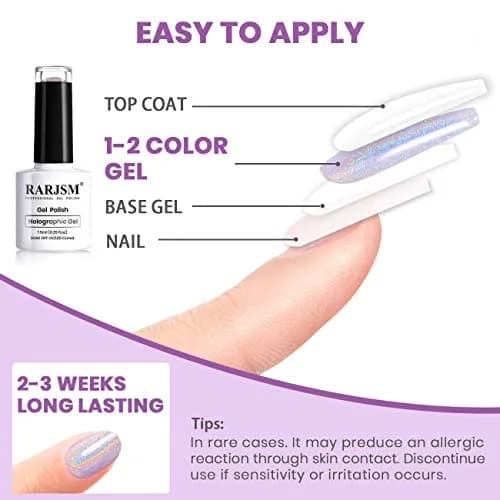 RARJSM Holographic Gel Nail Polish Hot Pink 7.5ml (0.25 Fl Oz) | Neon Glossy Finish thumbnail 7