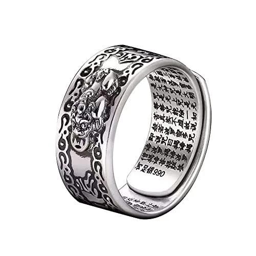 Pingyongchang PiXiu Mantra Protection Wealth Ring Silver Adjustable | Feng Shui Amulet for Men Women thumbnail 1