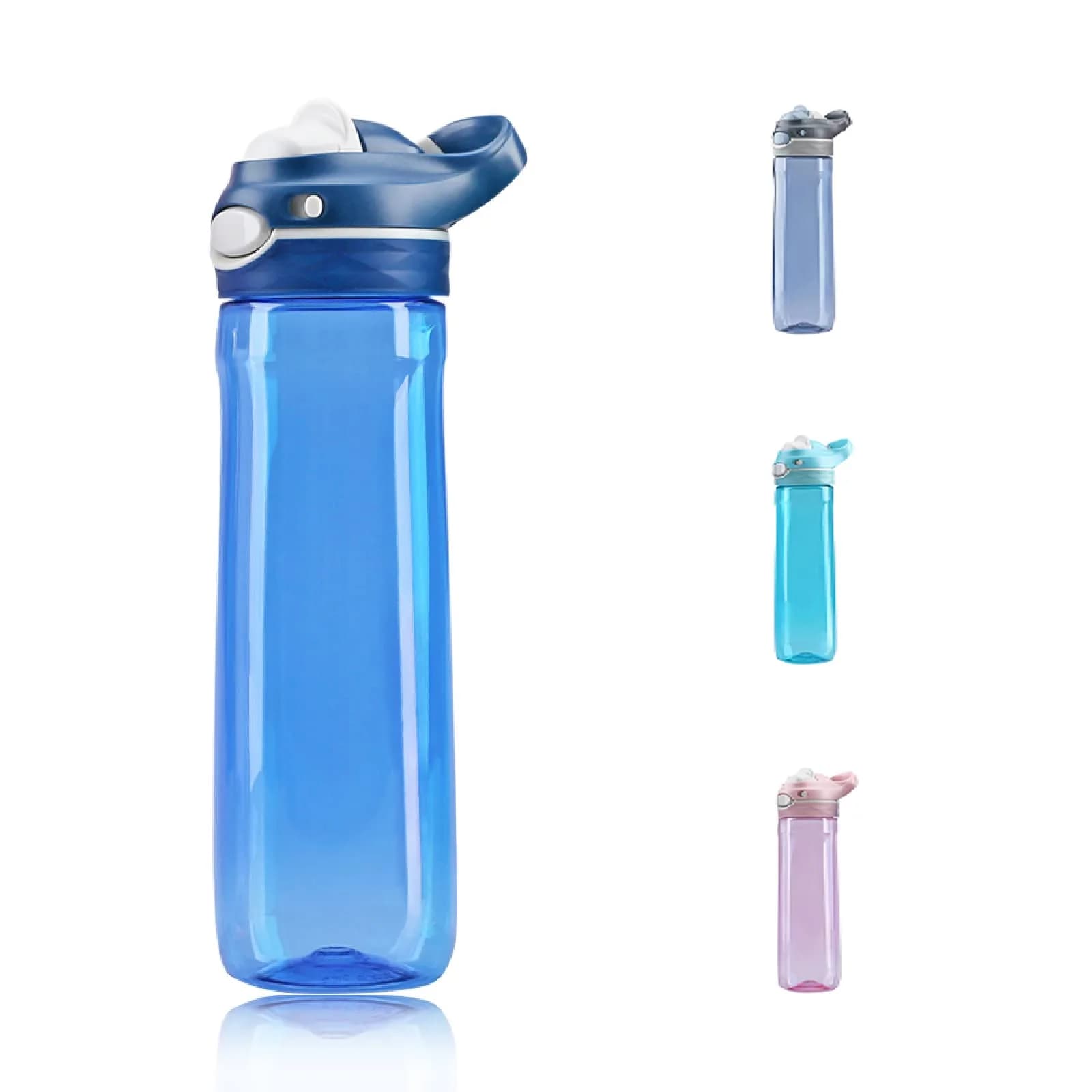 DEARART 750ml (25.4oz) Grey Water Bottle with Hidden No Straw Flip Top | Leakproof Lock Button Handle — Blue