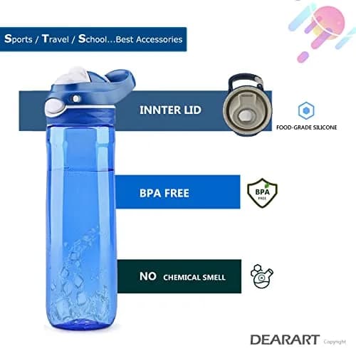 DEARART Blue 750ml (25.4oz) Water Bottle | Leakproof, Wide Mouth, One-Handed Flip-Top Lid thumbnail 3