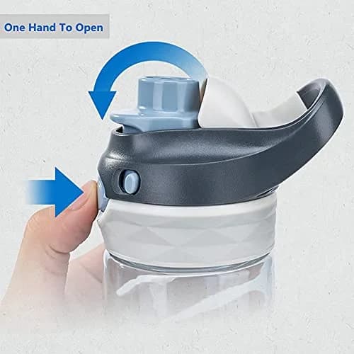 DEARART 750ml (25.4oz) Grey Water Bottle with Hidden No Straw Flip Top | Leakproof Lock Button Handle thumbnail 5