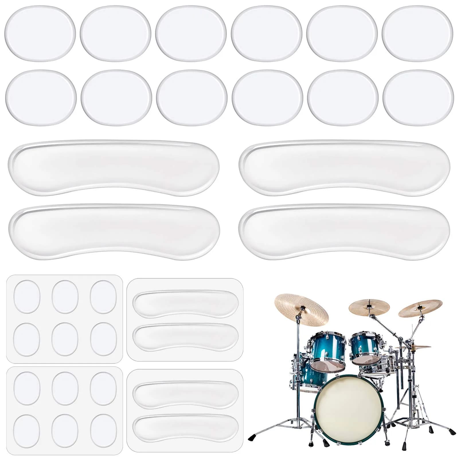 MIKIMIQI Drum Dampeners Gel Pads 16 Pcs Clear Silicone | Tone Control & Noise Reduction - main product image