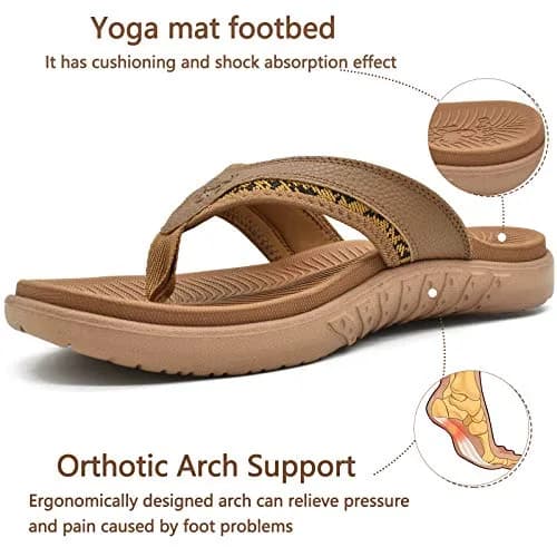 KuaiLu Mens Leather Sport Flip Flops Comfort Orthotic Thong Sandals with Plantar Fasciitis Arch Support for Outdoor Summer | Orthotic Arch Support thumbnail 4
