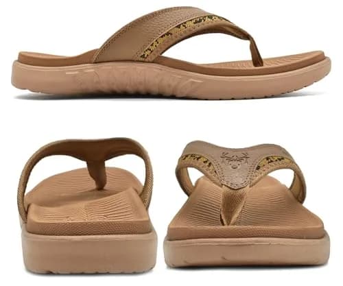 KuaiLu Mens Leather Sport Flip Flops Comfort Orthotic Thong Sandals with Plantar Fasciitis Arch Support for Outdoor Summer | Orthotic Arch Support thumbnail 7