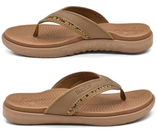 KuaiLu Mens Leather Sport Flip Flops Comfort Orthotic Thong Sandals with Plantar Fasciitis Arch Support for Outdoor Summer | Orthotic Arch Support thumbnail 8