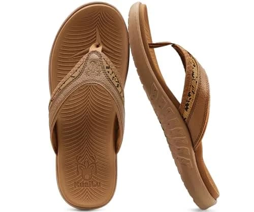 KuaiLu Mens Leather Sport Flip Flops Comfort Orthotic Thong Sandals with Plantar Fasciitis Arch Support for Outdoor Summer | Orthotic Arch Support thumbnail 3