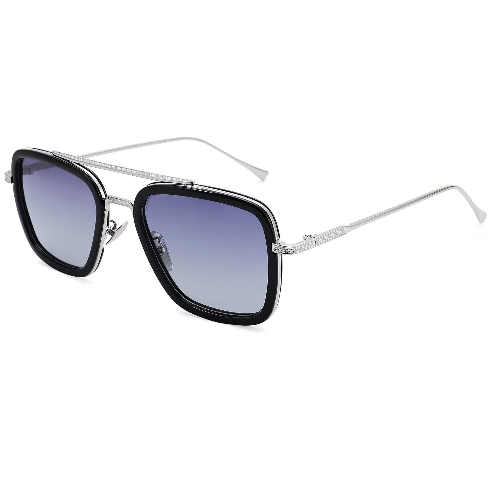NULOOQ Tony Stark Spider-Man Edition Polarized Aviator Sunglasses - Silver Frame with Blue Gradient Lenses — B2* Tony Stark Same Color