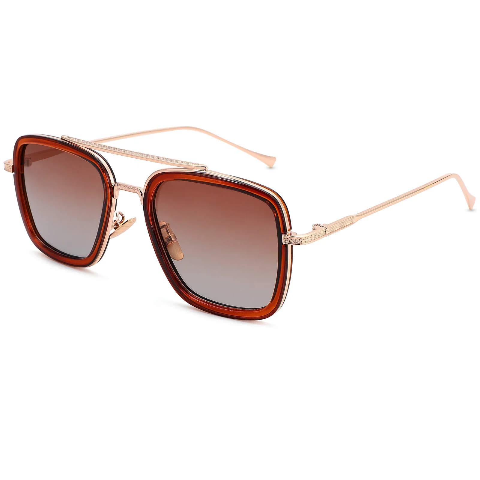 NULOOQ Tony Stark Spider-Man Edition Polarized Aviator Sunglasses - Silver Frame with Blue Gradient Lenses — A6* Brown/Gradient Brown