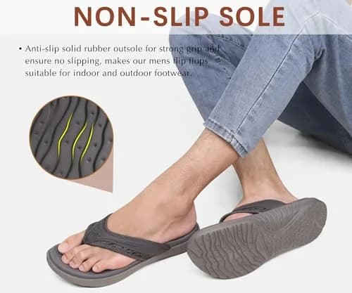 KuaiLu Men's Leather Flip Flops Orthotic Thong Sandals With Arch Support - Grey US 12 (27.5 cm) thumbnail 5