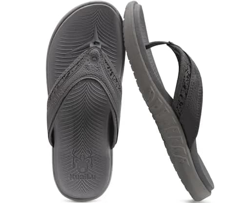 KuaiLu Men's Leather Flip Flops Orthotic Thong Sandals With Arch Support - Grey US 12 (27.5 cm) thumbnail 3