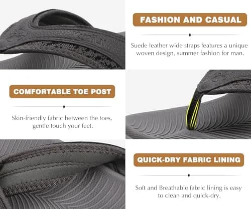 KuaiLu Men's Leather Flip Flops Orthotic Thong Sandals With Arch Support - Size 7-7.5 (US Men's) thumbnail 7