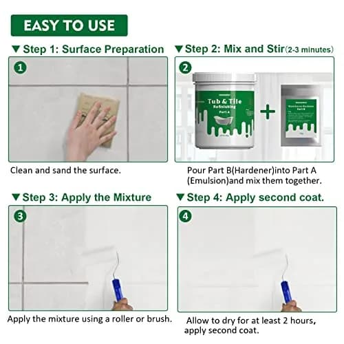 NADAMOO White Tub and Tile Refinishing Kit 500g (17.5 Fl Oz) | Semi-Matte Finish for Ceramic, Porcelain, Fiberglass thumbnail 2