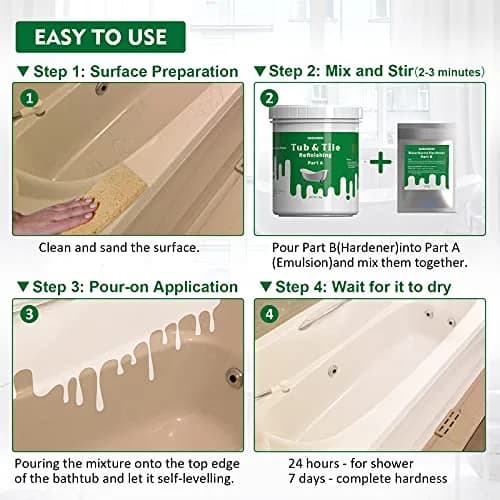 NADAMOO White Tub and Tile Refinishing Kit 500g (17.5 Fl Oz) | Semi-Matte Finish for Ceramic, Porcelain, Fiberglass thumbnail 3