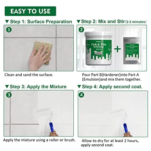 NADAMOO Tub and Tile Refinishing Kit 1kg | Semi-Gloss White for Bathroom & Kitchen thumbnail 6