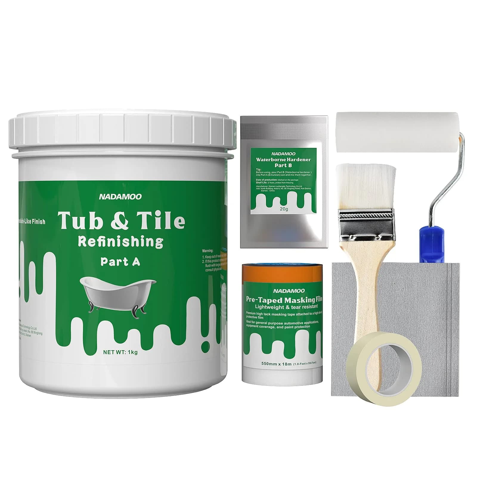 NADAMOO Tub and Tile Refinishing Kit 1kg | Semi-Gloss White for Bathroom & Kitchen