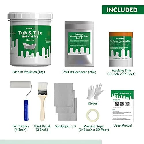 NADAMOO Tub and Tile Refinishing Kit 1kg | Semi-Gloss White for Bathroom & Kitchen thumbnail 2