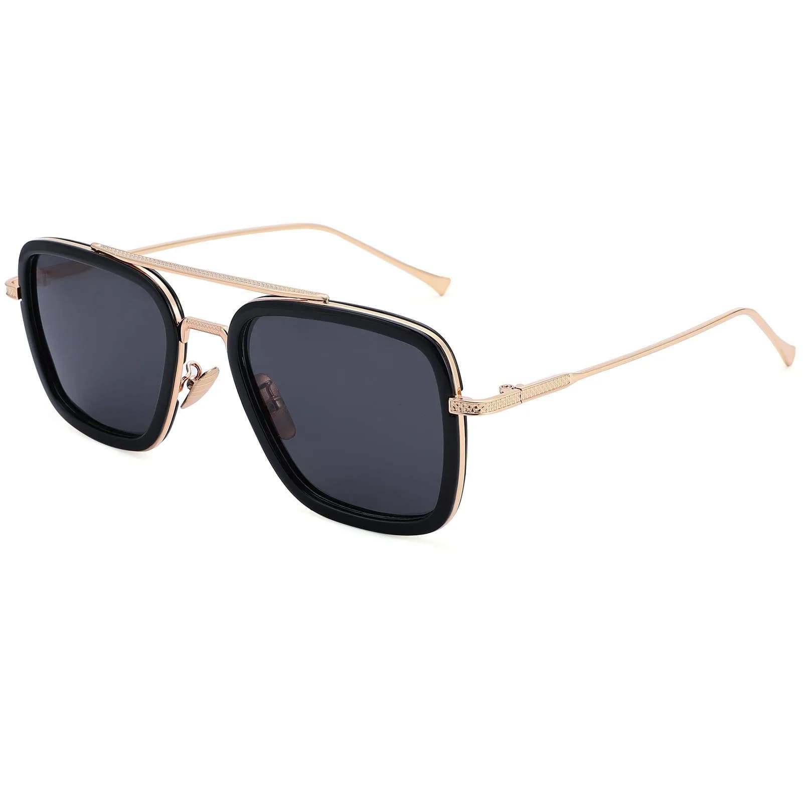 NULOOQ Tony Stark Spider-Man Edition Polarized Aviator Sunglasses - Silver Frame with Blue Gradient Lenses — B5* Gold/Gray