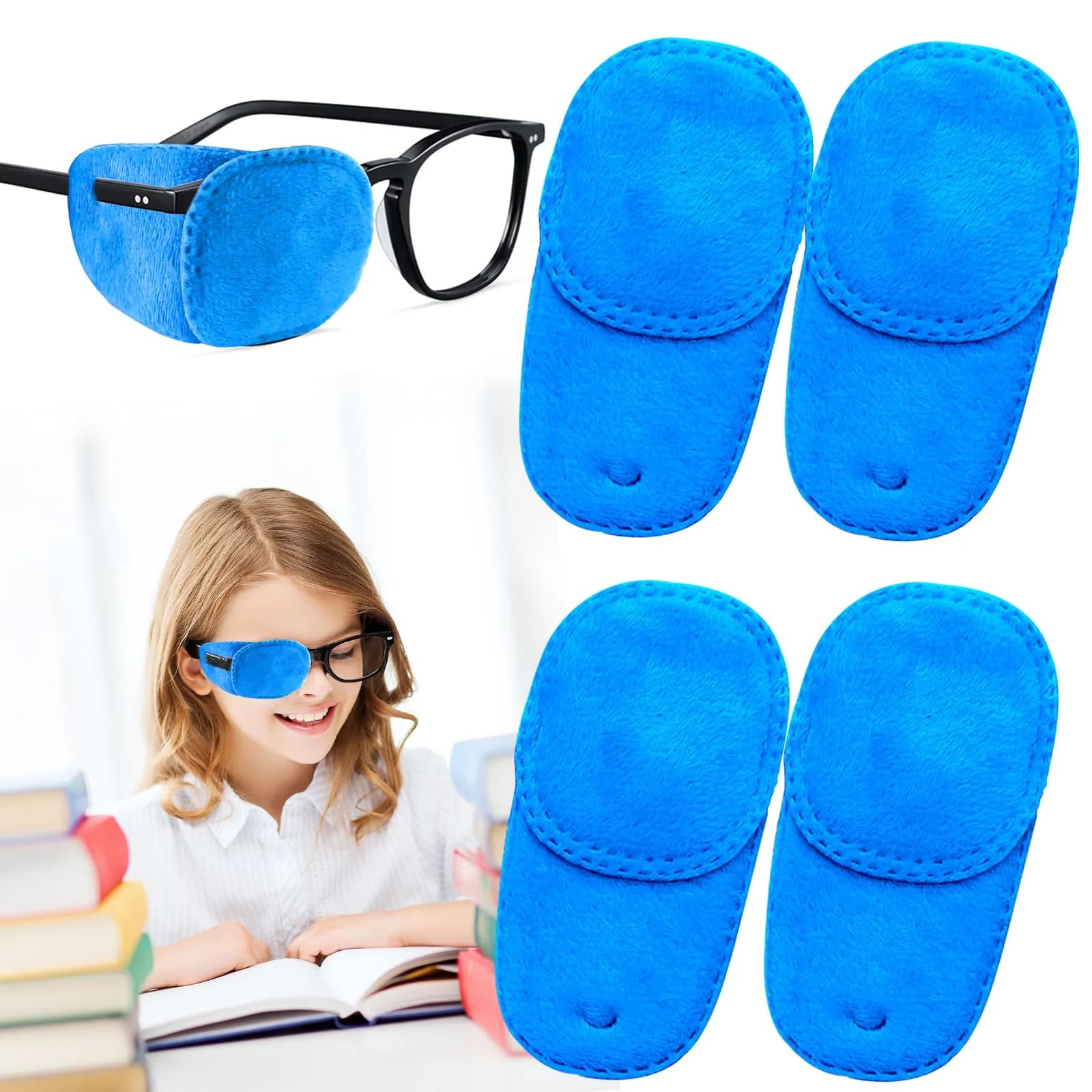 THSIREE Black 4pcs Medical Eye Patches for Glasses | Amblyopia & Lazy Eye Treatment — Blue