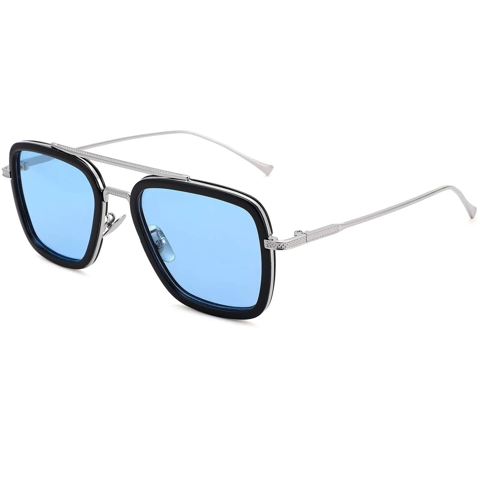 NULOOQ Tony Stark Spider-Man Edition Polarized Aviator Sunglasses - Silver Frame with Blue Gradient Lenses - main product image