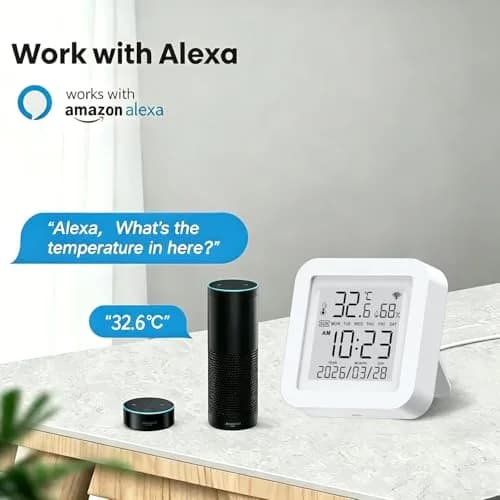 Gaoducash Smart WiFi Temperature Humidity Monitor with App Alerts & Alexa Voice Control, 6.5cm (2.6in) White | Real-Time Indoor Climate Tracking thumbnail 4