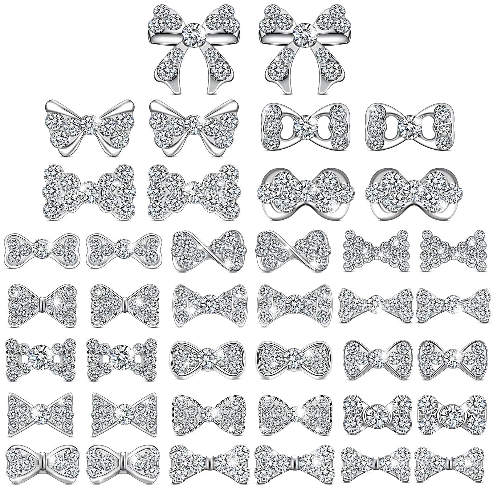 Maitys 40 Pieces 3D Bow Nail Charms Silver | DIY Nail Art & Decoration - main product image