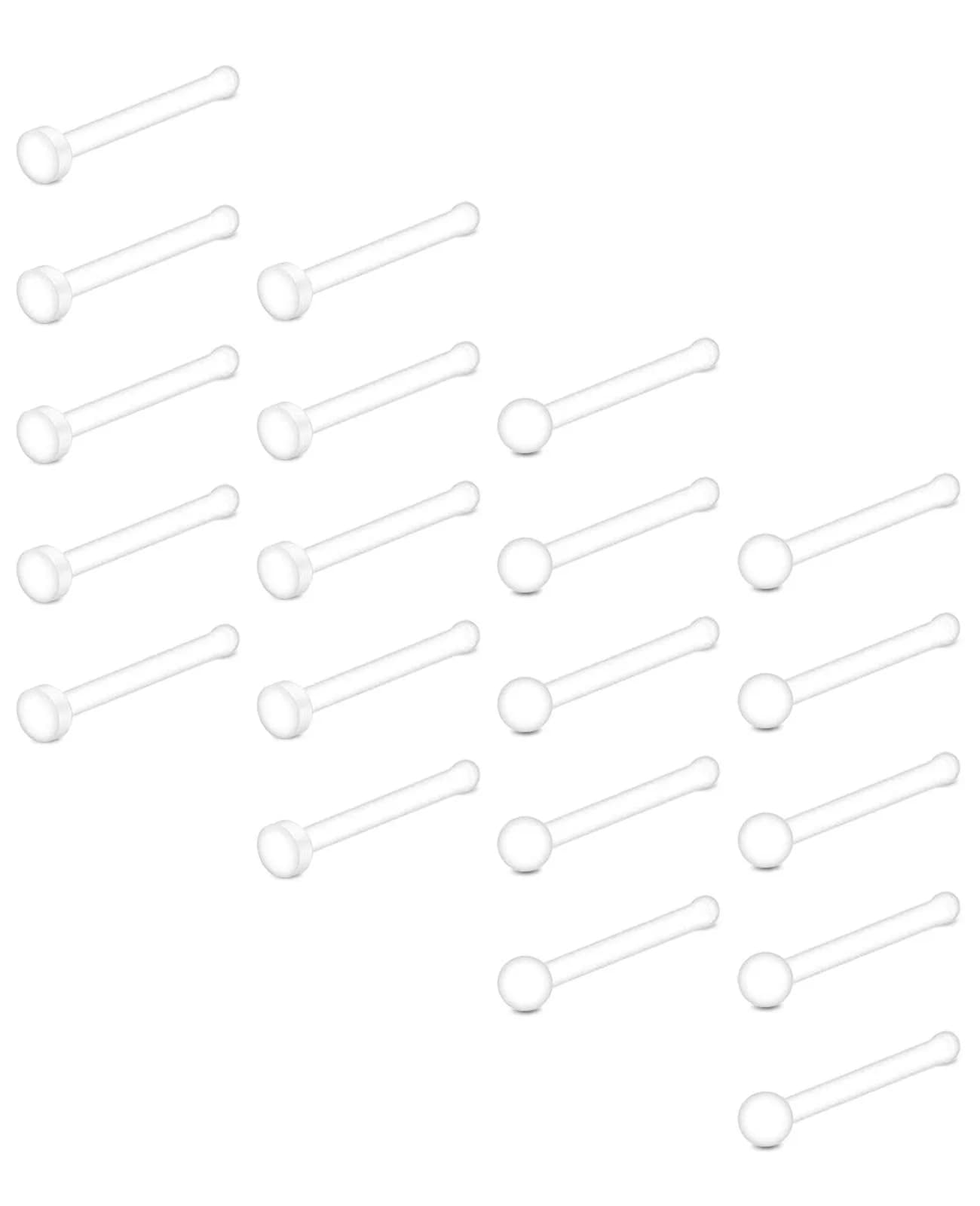 D.Bella 20G Clear Nose Studs Acrylic L Shape Nose Rings Retainer Bioflex Bone Pin Straight Nose Studs Flexible Nose Piercing Flat Top for Men Women | Hypoallergenic, 20 pcs — 20 Pcs Nose stud-Ball and Flat End