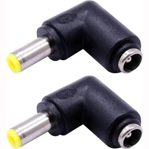 QJZXUEZHEN 2Pcs DC Power Connector Adapter 90° | 5.5mm x 2.5mm Male to 5.5mm x 2.1mm Female, Copper, Yellow thumbnail 1