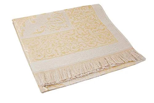 ihvan online Muslim Prayer Rug and Prayer Beads Set, Taffeta Fabric, Cream, 117cm x 71cm (46" x 28") thumbnail 4