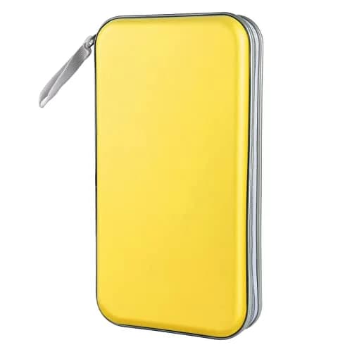 Siveit 80 Capacity Yellow CD Case Holder | Hard Plastic DVD Wallet with Zipper thumbnail 1