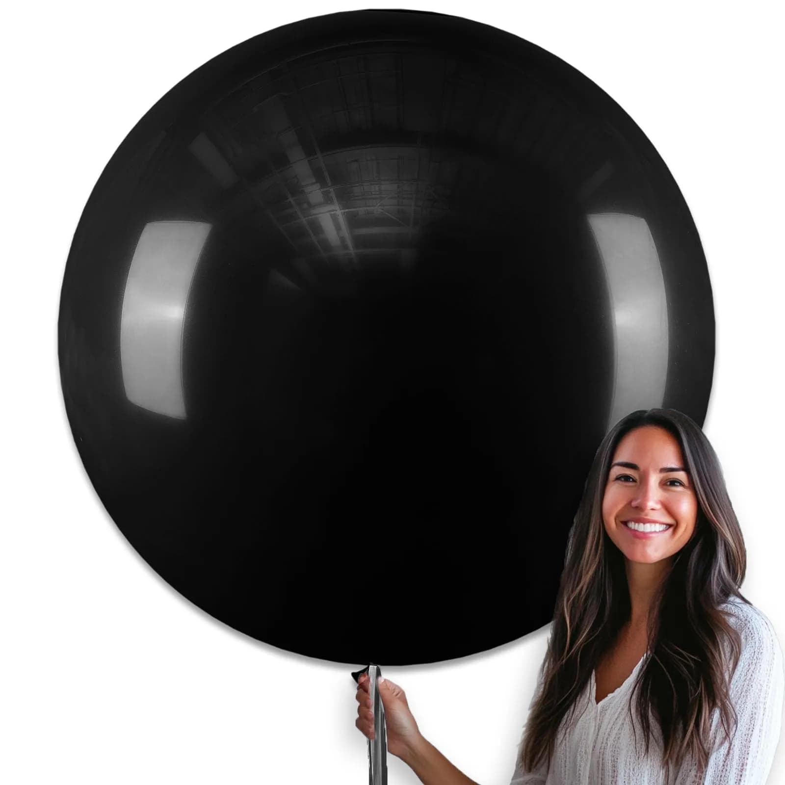 PartyWoo Pearl White Balloons 155pcs Assorted Sizes | Metallic White Color Party Balloons — Black-y18 / 36 inch