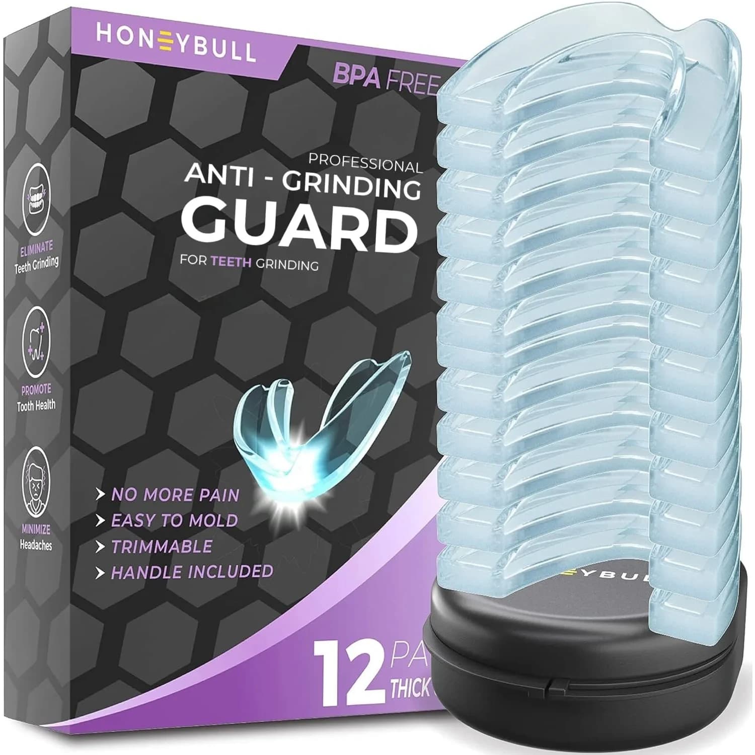 HONEYBULL Thick Anti Grinding Night Guards with Storage Case | Custom Moldable Boil-and-Bite Dental Protection