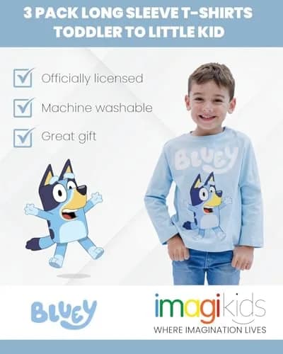 Bluey Bingo 3 Pack Long Sleeve T-Shirts for Toddler Boys | Bright Cartoon Design, 5T thumbnail 2