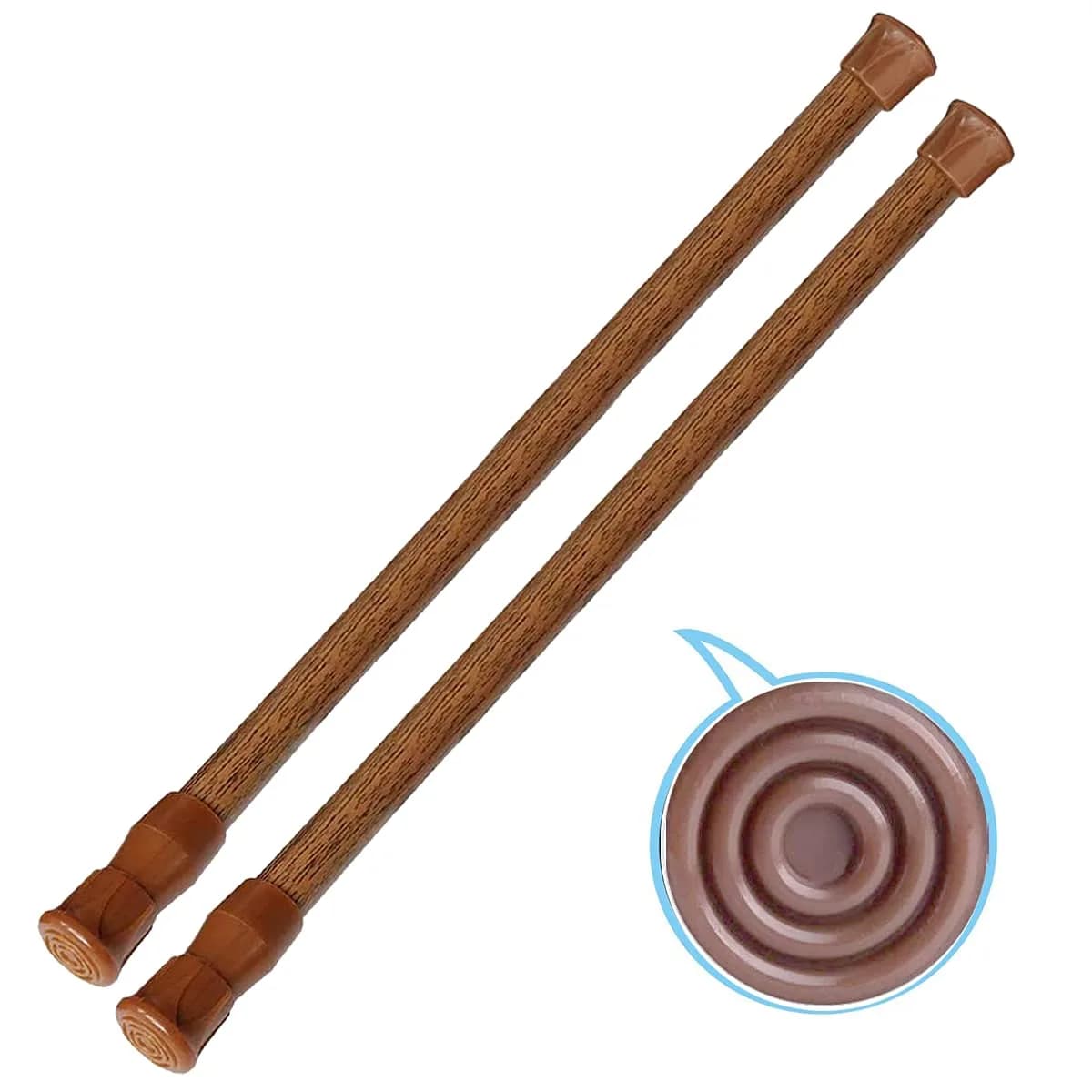 HILLHOME Small Tension Rod 15.7 in to 28 in | Space-Saving Extendable Curtain Rod — Brown / 15.7" to 28"-2PCS
