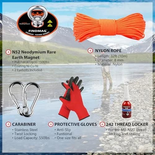 FINDMAG 1500 LBS Fishing Magnet Kit 120mm (4.72 Inch) Diameter | Heavy Duty Neodymium Magnet for Treasure Hunting thumbnail 2