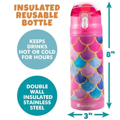 Bentology Stainless Steel Insulated Water Bottle for Kids, Mermaid 370ml (13 Oz) | Spill-Proof Lid & Built-In Spout thumbnail 3