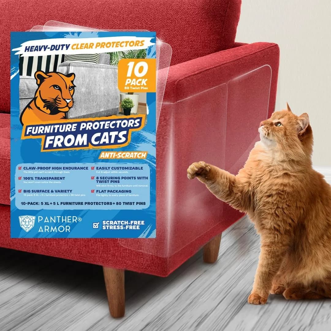 Panther Armor Clear Furniture Protector Sheets with Twist Pins | Protects Fabric Sofas & Chairs from Cat Scratching