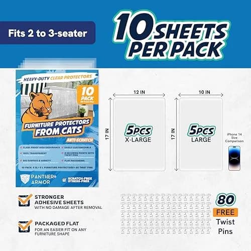 Panther Armor Clear Furniture Protector Sheets with Twist Pins | Protects Fabric Sofas & Chairs from Cat Scratching thumbnail 7