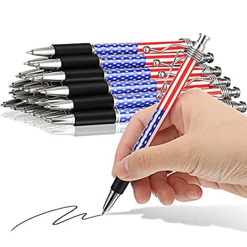 Tenare Patriotic American Flag Ballpoint Pen 16 Pack | Smooth Black Ink, 1.0mm Point, Red White Blue | Veteran & Independence Day Gift thumbnail 1