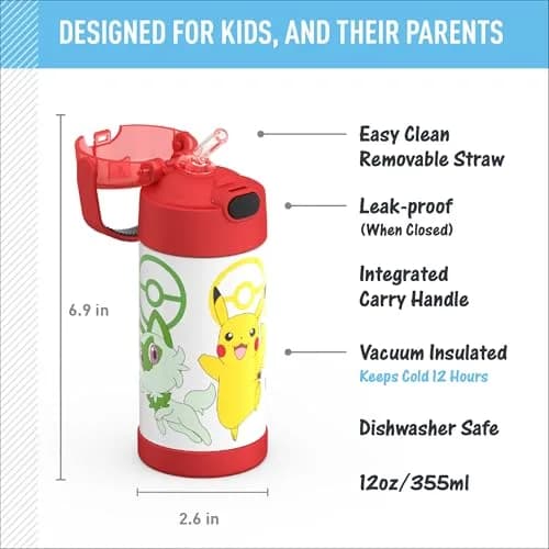 THERMOS Kids Stainless Steel Insulated Water Bottle, 12oz | Keeps Drinks Cold 12 Hours, BPA-Free thumbnail 2