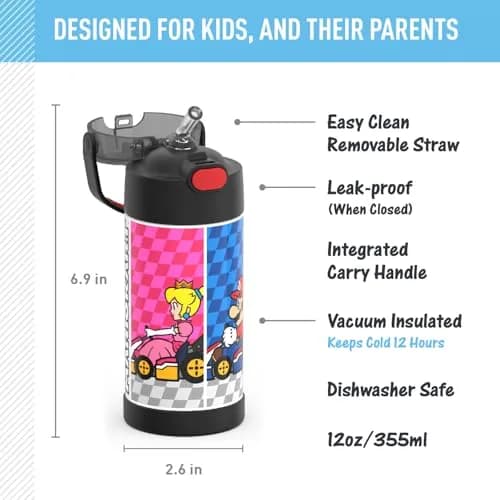 THERMOS FUNTAINER Water Bottle with Straw 12oz | Kids Stainless Steel Vacuum Insulated Bottle thumbnail 2