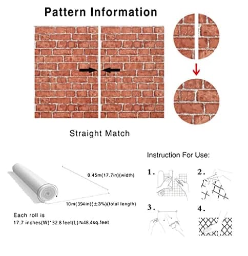 Cohoo Home Red Brick Wallpaper Peel and Stick Contact Paper 393”×17.7” | Realistic Faux Brick for Walls thumbnail 5