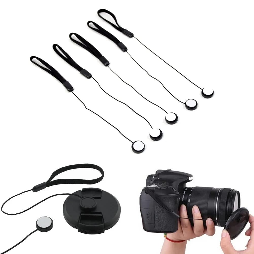 VizGiz Lens Cap Keeper Lanyard 23cm Black | Anti-Lost Self-Adhesive for DSLR Cameras - main product image