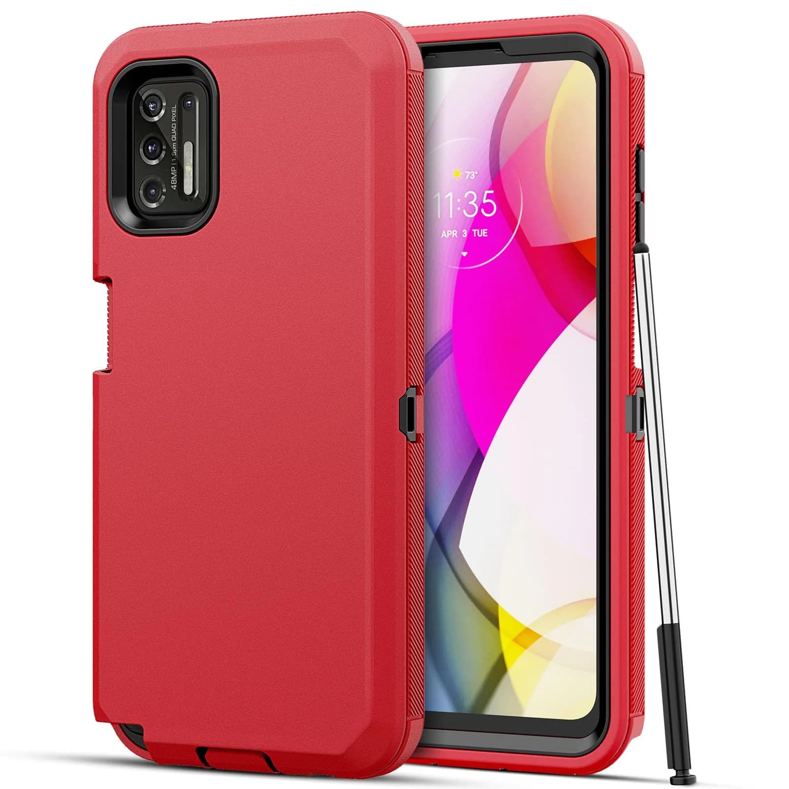 Jiunai Moto G Stylus 2021 Case 3-Piece Set | Heavy Duty Shockproof Blue — Red / for G Stylus 2021