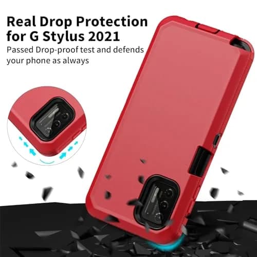 Jiunai Heavy Duty Shockproof Case for Moto G Stylus 2021 | Red, 3-Piece Armor Hybrid with Dust Plug thumbnail 2