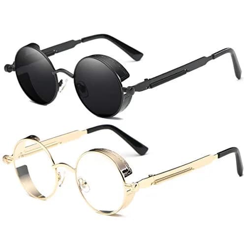 Dollger Vintage Steampunk Round Sunglasses 2 Pairs Pack | UV400 Protection for Men & Women thumbnail 1