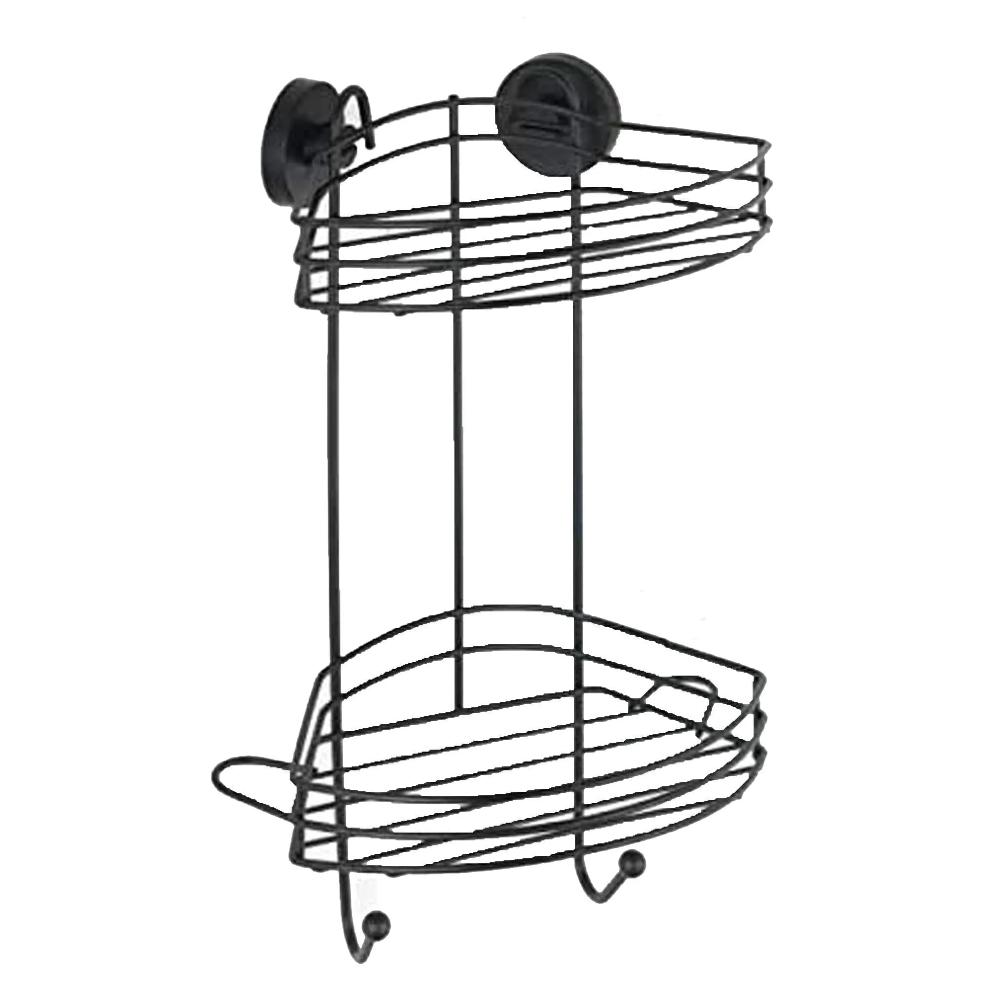 WENKO Vacuum-Loc Corner Shelf 2 Tier Black 23 x 43 x 21 cm | Mounts Without Drilling, Holds 33kg - main product image