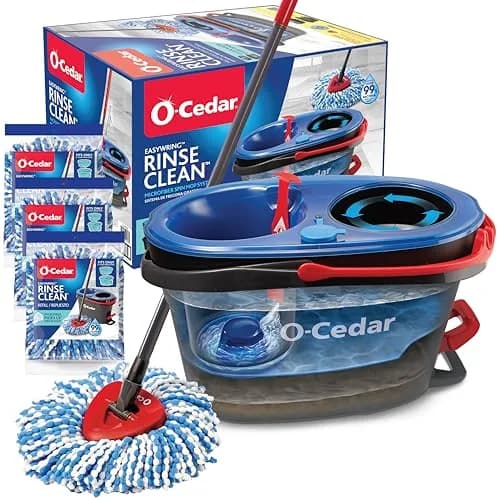 O-Cedar EasyWring RinseClean Microfiber Spin Mop & Bucket Floor Cleaning System with 4 Mop Heads | Cleans 99% Bacteria with Water thumbnail 1