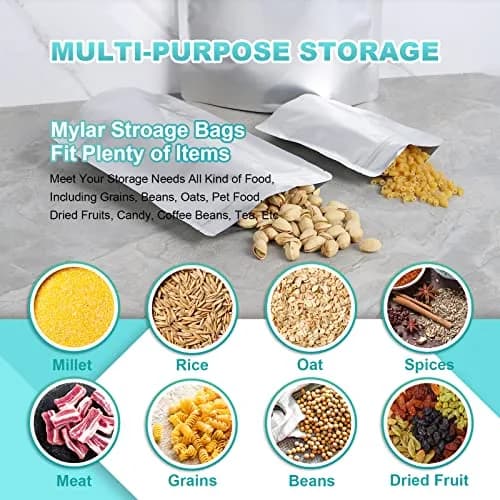 SHXWELL 1 Gallon Mylar Bags 25.4cm x 35.6cm (10"x14") | 50 Count Extra Thick 10 Mil Stand-Up Zipper Pouches for Long Term Food Storage thumbnail 4