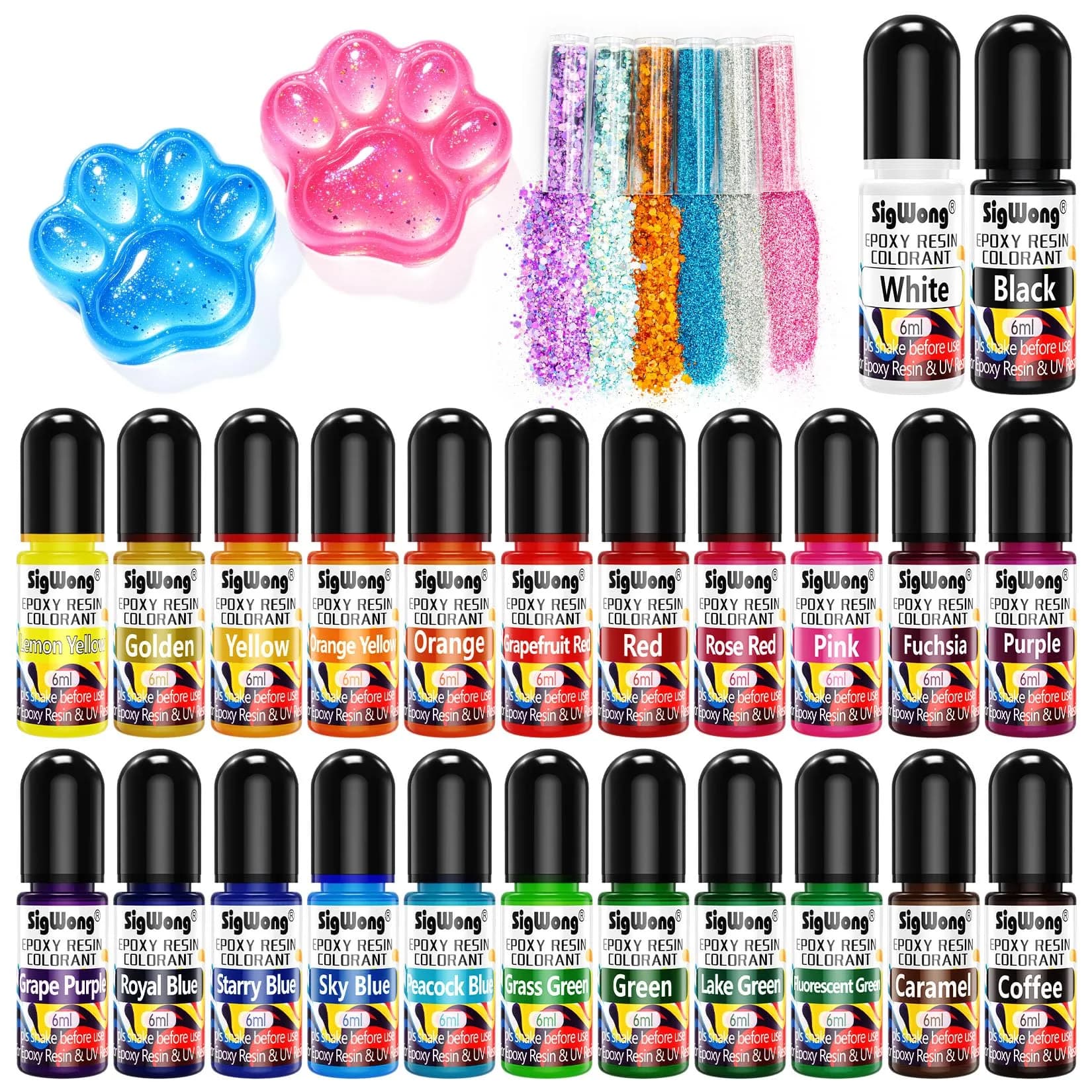 SigWong Epoxy Resin Pigment 24 Colors Liquid Translucent Dye | Highly Concentrated for DIY Jewelry & Crafts - main product image